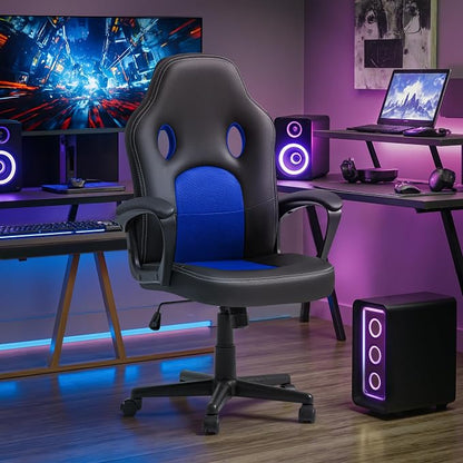 Office Gaming Chair High Back Leather Computer Chairs Ergonomic Height Adjustable Racing Game Desk Chair Executive Conference Task Chair (Blue)
