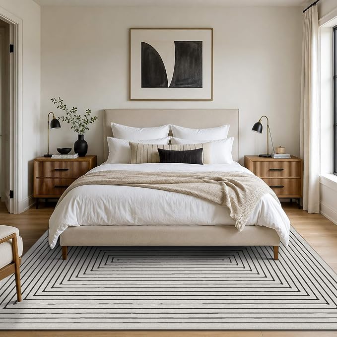Latte&Fog 5x7 Area Rugs Washable Rug Carpet for Living Room Bedroom | Washable, Non Slip, Stain Resistant, Soft, Modern Abstract Boho Style, for Dining Room Home Office Dorm, Ivory 5'x7'