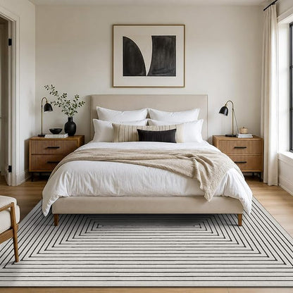 Latte&Fog 5x7 Area Rugs Washable Rug Carpet for Living Room Bedroom | Washable, Non Slip, Stain Resistant, Soft, Modern Abstract Boho Style, for Dining Room Home Office Dorm, Ivory 5'x7'