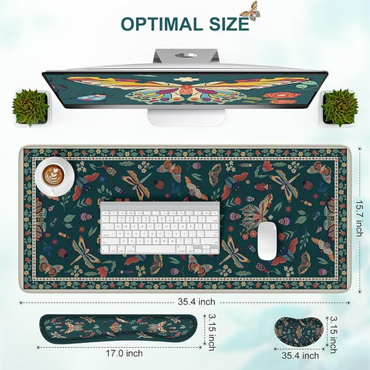 iCasso Large Mouse pad for Desk, Computer Desk Mat, 3Pcs XXL Keyboard and Mouse Pad + Keyboard Wrist Rest, Desk Matt for Desktop, Easy Typing Pain Relief Ultra Thick Mousepad Keyboard Mat(Green)