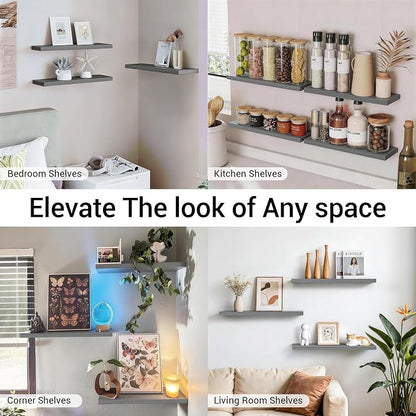 BAYKA Grey Floating Shelves for Wall, Set of 3, 22.5 inch Wall Mounted Shelf for Bedroom, Living Room, Kitchen – Wood with Hidden Metal Brackets, 22LBS Capacity – Storage for Books, Plants, Decor