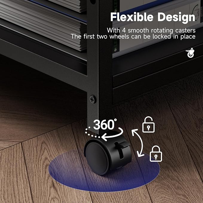 Printer Stand, 20×16×28'' Metal Printer Table with Wheels, 3 Tier Rolling Cart with Adjustable Storage Shelf, Space Saving 3D Printer Desk for Home Office, Mini Fridge & Heat Press Stand, Black