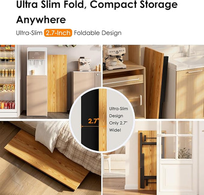 Need 35.8 Inch Folding Desk for Small Spaces, Home Office Computer Desk with Teak Wood Top & Black Frame, Foldable Writing Table for Study, Bedroom, Dorm Room & Student