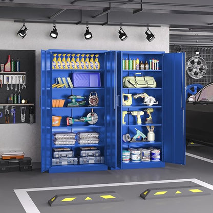 Metal Cabinet with Lock, Tall Storage Cabinet with Door and Adjustable Shelves,Blue Steel Storage Cabinets for Garage,Home Office,Pantry,School,Hospital