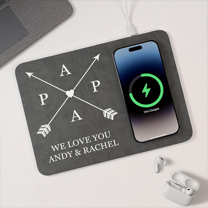 Personalized Leather Charging Mat, Papa We Love You Wireless Charging Desk Mat, Custom Dad Gift from Kids, Fathers Day Gift for Dad, Papa, Grandpa, Daddy 5