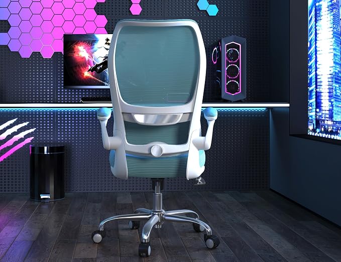 TRALT Ergonomic Office Chair - Desk Chair with Wave High Back Adjustable Lumbar Support Computer Chair - Gaming Chairs Mesh Backrest and PU Leather Seat (Sky Blue)