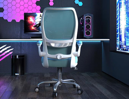 TRALT Ergonomic Office Chair - Desk Chair with Wave High Back Adjustable Lumbar Support Computer Chair - Gaming Chairs Mesh Backrest and PU Leather Seat (Sky Blue)