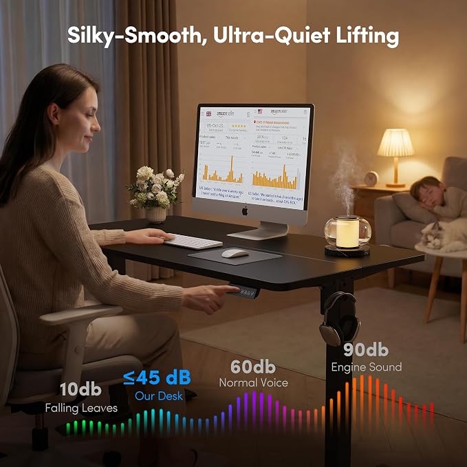 FEZIBO Standing Desk, 63×28 Inches Electric Height Adjustable, Sit Stand Up, Computer Office Desk with Splice Board, Black Frame/Black TOP