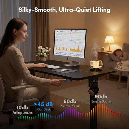 FEZIBO Standing Desk, 63×28 Inches Electric Height Adjustable, Sit Stand Up, Computer Office Desk with Splice Board, Black Frame/Black TOP