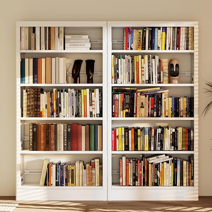 71" Metal Bookshelf, 5 Tier Library Bookcase with Adjustable Shelves, Heavy Duty Bookshelves and Bookcases, Modern Book Shelf Tall Book Case for Living Room, Office (White, 37.4" Wide)