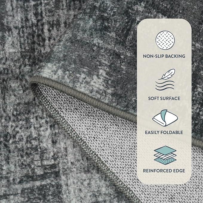 Lahome Black 8x10 Area Rugs for Living Room, Boho Rugs for Bedroom Soft Dining Room Rug, Modern Abstract Ombre Non-Slip Low-Pile Throw Carpet for Playroom Home Office(8'x10',Black and White)
