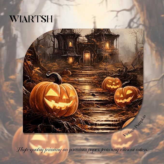Framed Vintage Halloween Wall Art - Spooky Haunted House Canvas Print, Gothic Halloween Wall Decor, Fall Pumpkin Picture Painting for Living Room Bedroom Home, 12x16in Wood Frame