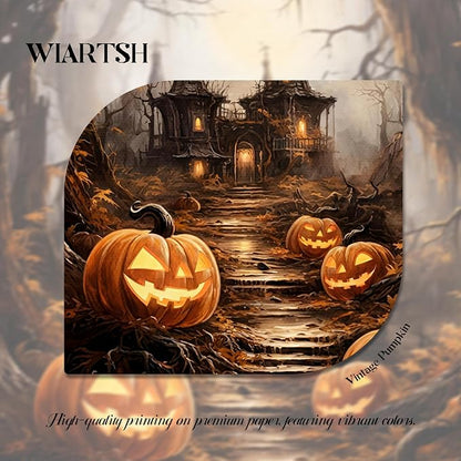 Framed Vintage Halloween Wall Art - Spooky Haunted House Canvas Print, Gothic Halloween Wall Decor, Fall Pumpkin Picture Painting for Living Room Bedroom Home, 12x16in Wood Frame