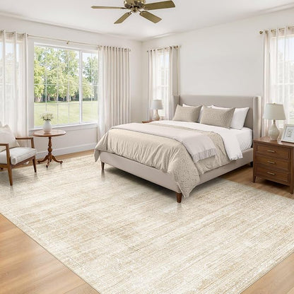 7x9 Area Rug Living Room: Washable Large Neutral Soft Rug Farmhouse Stain Resistant Indoor Non-Slip Floor Carpet for Bedroom Nursery Kids Playroom Office Dining Room Dorm- Beige
