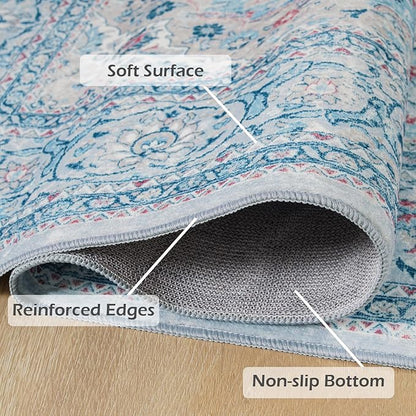 Goideal Washable Rug 4x6, Blue Area Rugs Non Slip, Indoor Low Pile Carpet with Rubber Backing for Living Room Kitchen Bathroom Entryway Office Bedroom