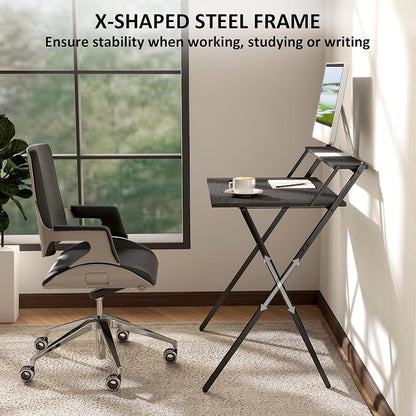 HOMCOM Small Folding Desk, 32 Inch Foldable Computer Desk with Monitor Shelf, Space Saving Portable Writing Table for Small Spaces, Home Office, Study, Easy Assembly, Black