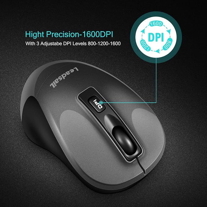Leadsail Wireless Slim Cordless Mouse, 2.4G USB Mouse for Laptop, Desktop, MacBook - Less Noise, Optical, 4 Buttons