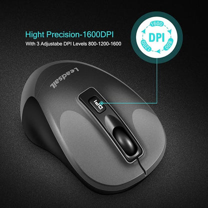 Leadsail Wireless Slim Cordless Mouse, 2.4G USB Mouse for Laptop, Desktop, MacBook - Less Noise, Optical, 4 Buttons