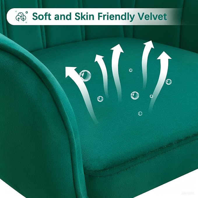 VECELO Modern Velvet Swivel Home Office Desk Chair with Back & Rolling Wheels, Adjustable Seat Height for Girls Women Bed Room Vanity Makeup/Task/Computer Work, Green