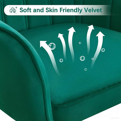 VECELO Modern Velvet Swivel Home Office Desk Chair with Back & Rolling Wheels, Adjustable Seat Height for Girls Women Bed Room Vanity Makeup/Task/Computer Work, Green
