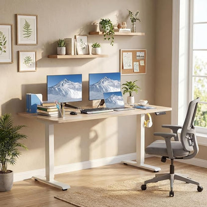 Electric Standing Desk 48 x 24 Inches Adjustable Height Sit Stand Up Desk for Home Office Computer Workstation Memory Preset with Wheels, Oak