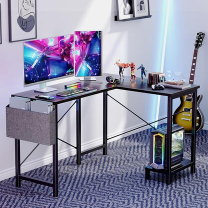 Sweetcrispy L Shaped Gaming Desk, Computer Desk Corner Desks PC Gaming Desk Table with CPU Stand Side Bag for Home Office Dorm Sturdy Writing Workstation, Grey, 50 Inch