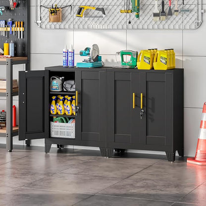 winiowa Tall Metal Storage Cabinet with Lock, Locking File Cabinet with 2 Doors and 2 Adjustable Shelves, Black Lockable Organizer for Home Office Garage（27.6" W）