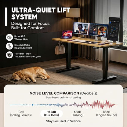 Furmax Electric Height Adjustable Standing Desk Large 55 x 24 Inches Sit Stand Up Desk Home Office Computer Desk Memory Preset with T-Shaped Metal Bracket, Maple
