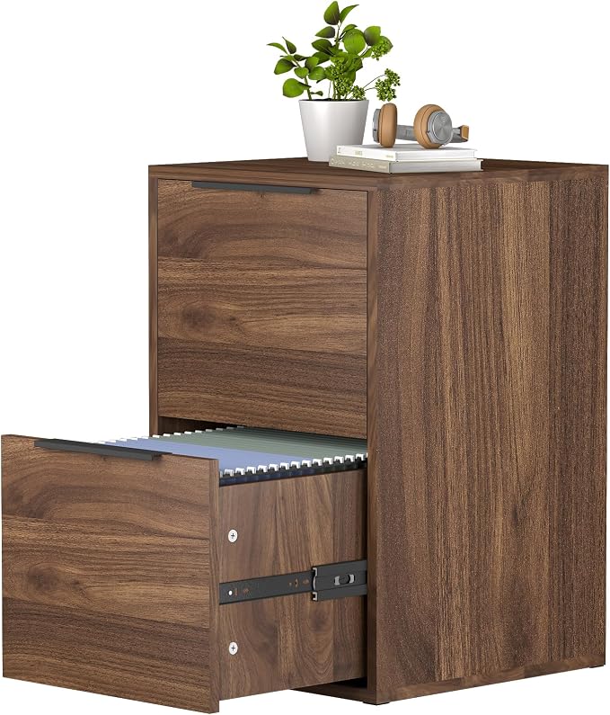 2 Drawer File Cabinets, Wood File Cabinet with Hanging Bar for Letter Size, Modern Farmhouse Under Desk Drawer, Printer Stand Small Filing Cabinets for Home Office, Dark Walnut