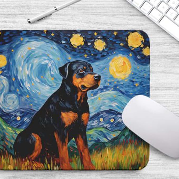 Starry Night Rottweiler Dog Mouse Pad for Computer Laptop Home Office Gaming Working Desk Desktop Accessories Non-Slip Rubber Mouse Pad for Dog Lovers (Rottweiler)
