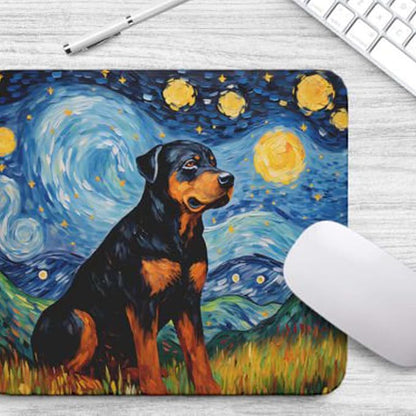 Starry Night Rottweiler Dog Mouse Pad for Computer Laptop Home Office Gaming Working Desk Desktop Accessories Non-Slip Rubber Mouse Pad for Dog Lovers (Rottweiler)