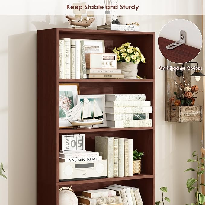 FOTOSOK 6-Tier Open Bookcase and Bookshelf, Freestanding Display Storage Shelves Tall Bookcase for Bedroom, Living Room and Office