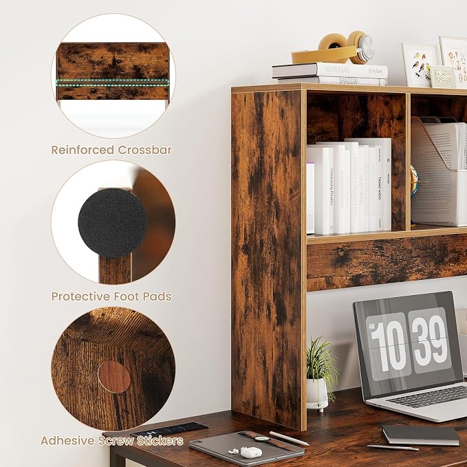 LDAILY Desktop Bookshelf, 2-Tier Office Desk Shelf Organizer with 4 Shelves, 37’’L Wood Storage Rack Display Shelf for Computer Desk, Office, Dorm, Bedroom (Coffee)