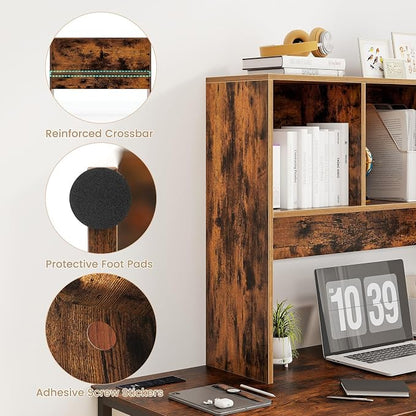 LDAILY Desktop Bookshelf, 2-Tier Office Desk Shelf Organizer with 4 Shelves, 37’’L Wood Storage Rack Display Shelf for Computer Desk, Office, Dorm, Bedroom (Coffee)