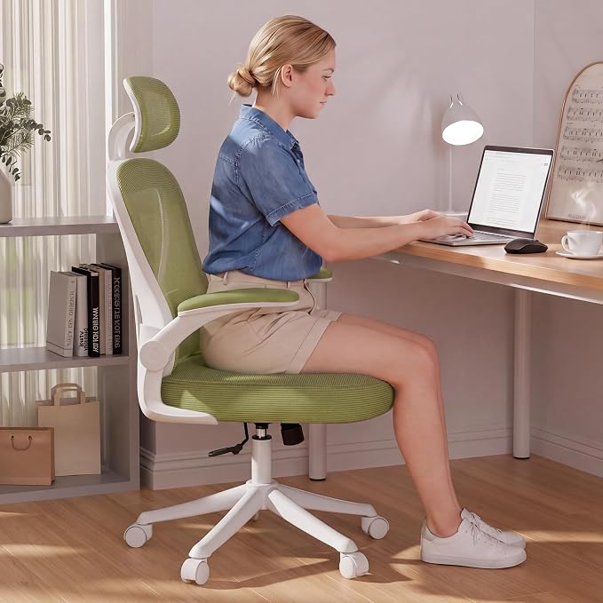SeekFancy Ergonomic Office Chair M903, Computer Desk Chair | High Back Mesh Office Chair with Adjustable Lumbar Support, Headrest, Flip-Up Armrests, Wheels, 330LBS Capacity, Green