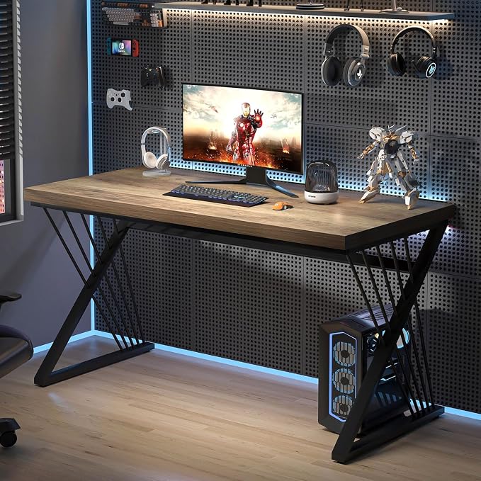 FOLUBAN Computer Desk, Modern Home Office Desk, Industrial Wood and Metal Study Writing Work PC Table for Bedroom Living Room, Rustic Oak, 47 Inch