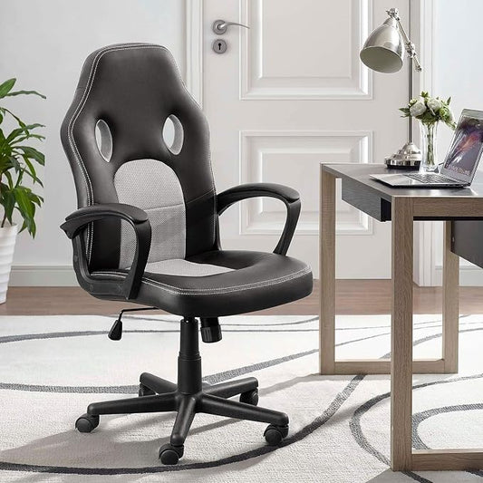 Furmax Office Chair Desk Chair Leather Gaming Chair Computer Chair Racing Style Ergonomic Adjustable Swivel Task Chair with Lumbar Support and Arms (Grey)