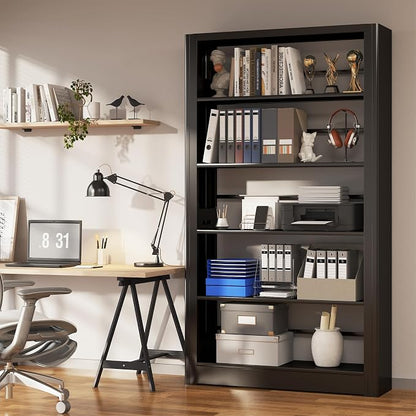 5-Tier Expandable Metal Bookshelf, 69"Heavy Duty Adjustable Shelves(Black) | Large,280LB Load Capacity Each Shelf,Industrial Sturdy Bookshelf,Easy Assembly,Wide/Tall/Deep Bookcase