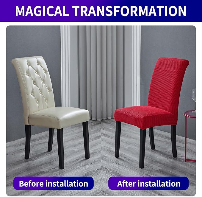 Stretch Chair Covers for Dining Room Set of 2, Removable Washable Dining Room Chair Covers, Dining Chair Slipcovers Seat Protector, Great for Home Decor and Banquet (Ruby, 6 Pack)