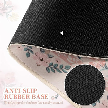iCasso Pink Floral Desk Mat, Desk Pad, XXL Large Mouse Pad, Anti-Slip Big Mousepad with Stitched Edges, Computer Mouse Pads for Desktop Decor, Cute Office Desk Accessories for Women(Pink)