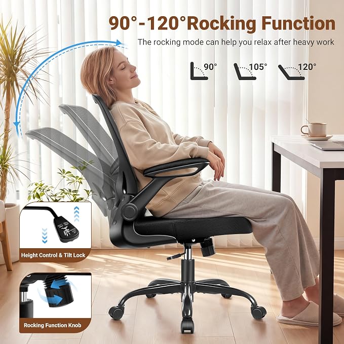 BESTFAIR Ergonomic Office Chair, Mesh Computer Desk Chairs with Lumbar Support, Swivel Desk Chair with Flip-up Arms and Adjustable Height, Black, 4-Pack