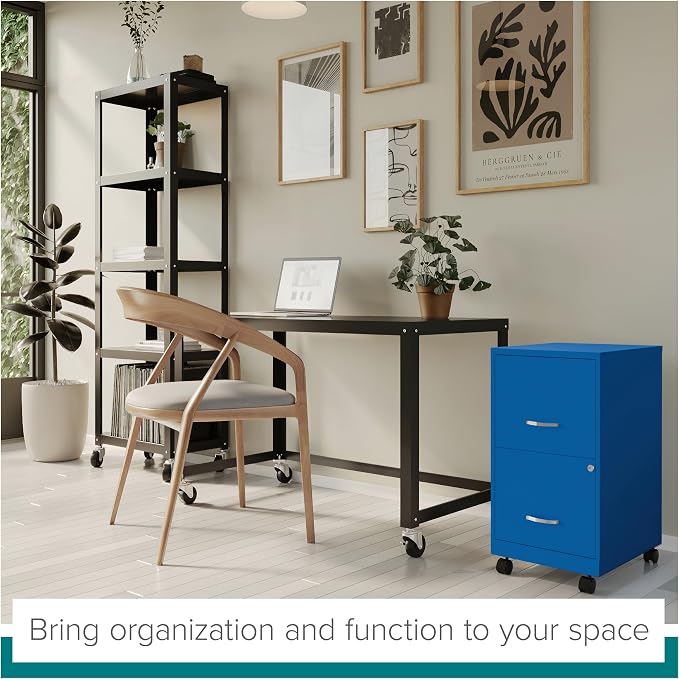 Space Solutions 2 Drawer Metal Mobile File Cabinet with Lock, Letter Size, Blue, Fully Assembled