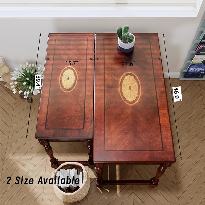 Desks with Drawers, 46" Home Office Desk with Stable Solid Wood Pedestral Legs, Vintage/Classic Style Computer Desk with Large Workstation for Home Office, Living Room Study or Workspace