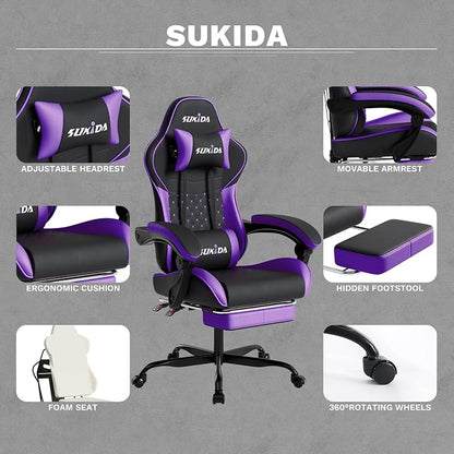 Ergonomic Video Gamer Chairs Gaming Computer Chair Gamer Chairs for Adults Massage Lumbar Support Swivel Height Adjustable Headrest Backrest