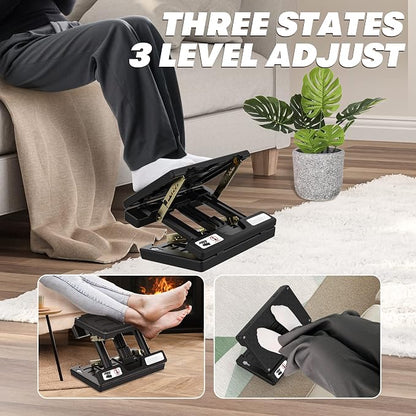 Foot Rest for Under Desk at Work, 4-Height Adjustable, Foldable, with Massage Roller and Soft Pad, Adjustable Metal Frame, Ergonomic, for Car, Office, Computer, Gaming, All-Season Use (Black)