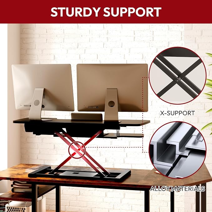 SANODESK 35" Electric Standing Desk Converter,Height Adjustable Riser for Office Home, Monitor and Laptop Workstation with Large Keyboard Tray, Black Color