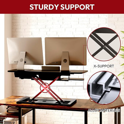 SANODESK 40" Electric Standing Desk Converter， Height Adjustable Riser for Office Home,Dual Monitor and Laptop Workstation with Large Keyboard Tray, Black Color