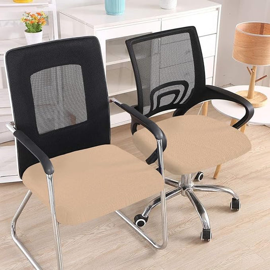 Smiry Stretch Jacquard Office Computer Chair Seat Covers, Removable Washable Anti-dust Desk Chair Seat Cushion Protectors - Khaki