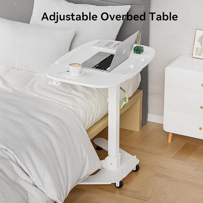 WALKINGDESK Foldable Pneumatic Height Adjustable Mobile Standing Desk with 90° Tiltable Tabletop, 27.2x18.9 Inch Portable Laptop Desk with Wheels, Holds Up to 66.1lbs for Home Office, Study, White