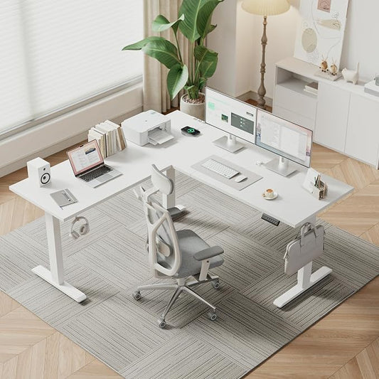 Klicelor L Shaped Standing Desk 59 x 48 Inch, Electric Height Adjustable Corner Desk for Home Office Workstation, Ergonomic Sit Stand Computer Table with Memory Controller, White